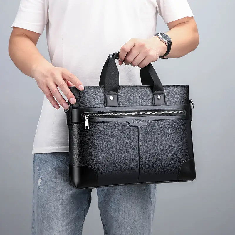 New Men's Business Laptop Bag Brown Leather Travel Shoulder Crossbody - Image 5