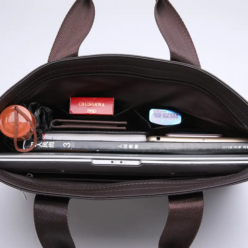 New Men's Business Laptop Bag Brown Leather Travel Shoulder Crossbody - Image 6