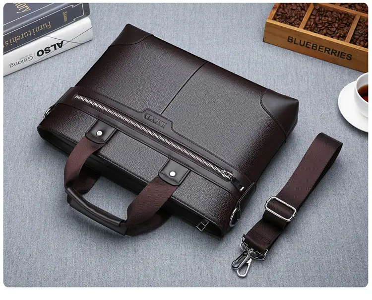 New Men's Business Laptop Bag Brown Leather Travel Shoulder Crossbody — feature 15