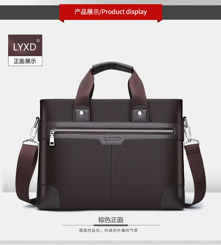 New Men's Business Laptop Bag Brown Leather Travel Shoulder Crossbody — feature 17