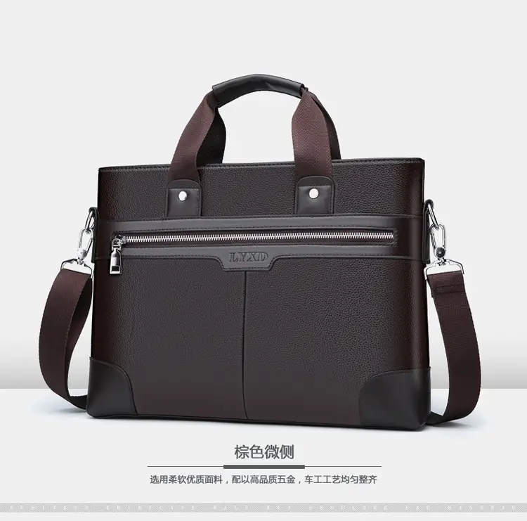 New Men's Business Laptop Bag Brown Leather Travel Shoulder Crossbody — feature 18