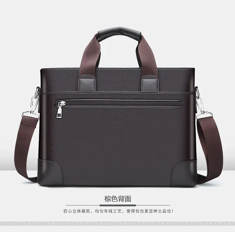 New Men's Business Laptop Bag Brown Leather Travel Shoulder Crossbody — feature 20