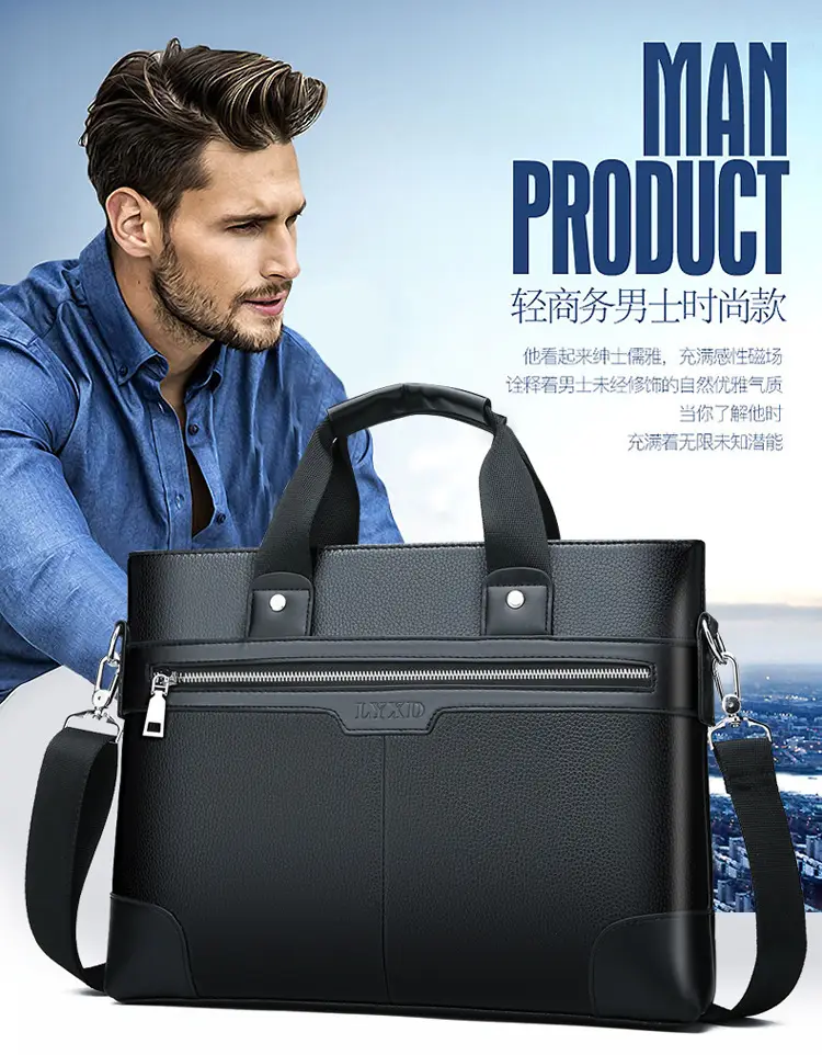 New Men's Business Laptop Bag Brown Leather Travel Shoulder Crossbody — feature 3