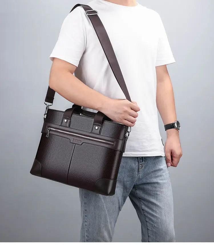 New Men's Business Laptop Bag Brown Leather Travel Shoulder Crossbody — feature 31