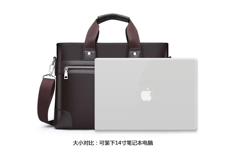 New Men's Business Laptop Bag Brown Leather Travel Shoulder Crossbody — feature 5