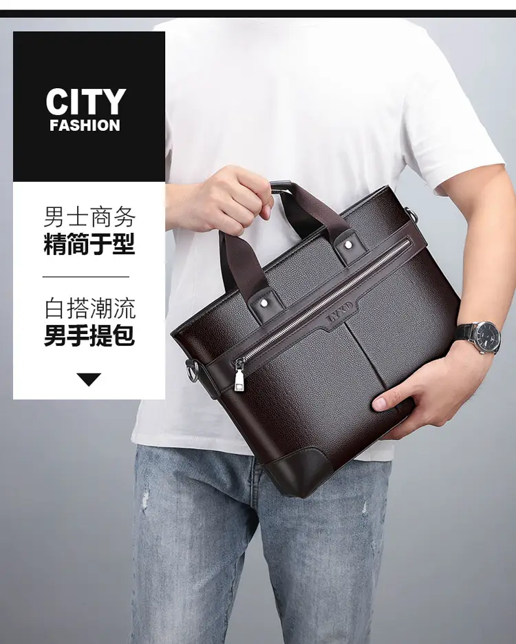 New Men's Business Laptop Bag Brown Leather Travel Shoulder Crossbody — feature 6