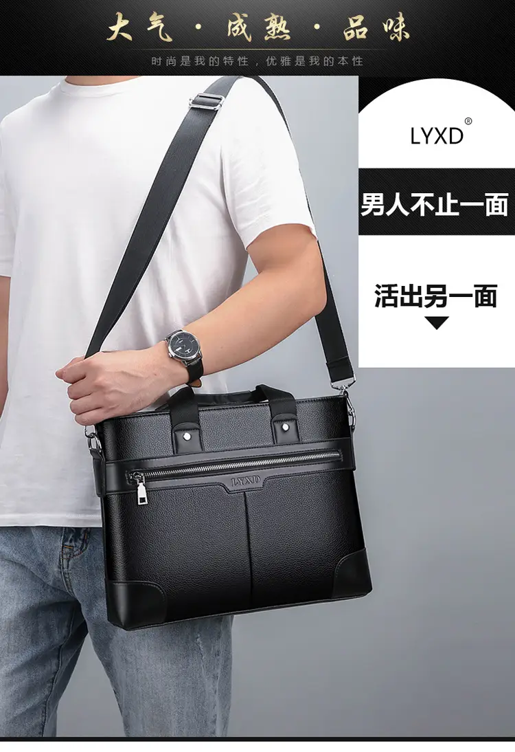 New Men's Business Laptop Bag Brown Leather Travel Shoulder Crossbody — feature 7
