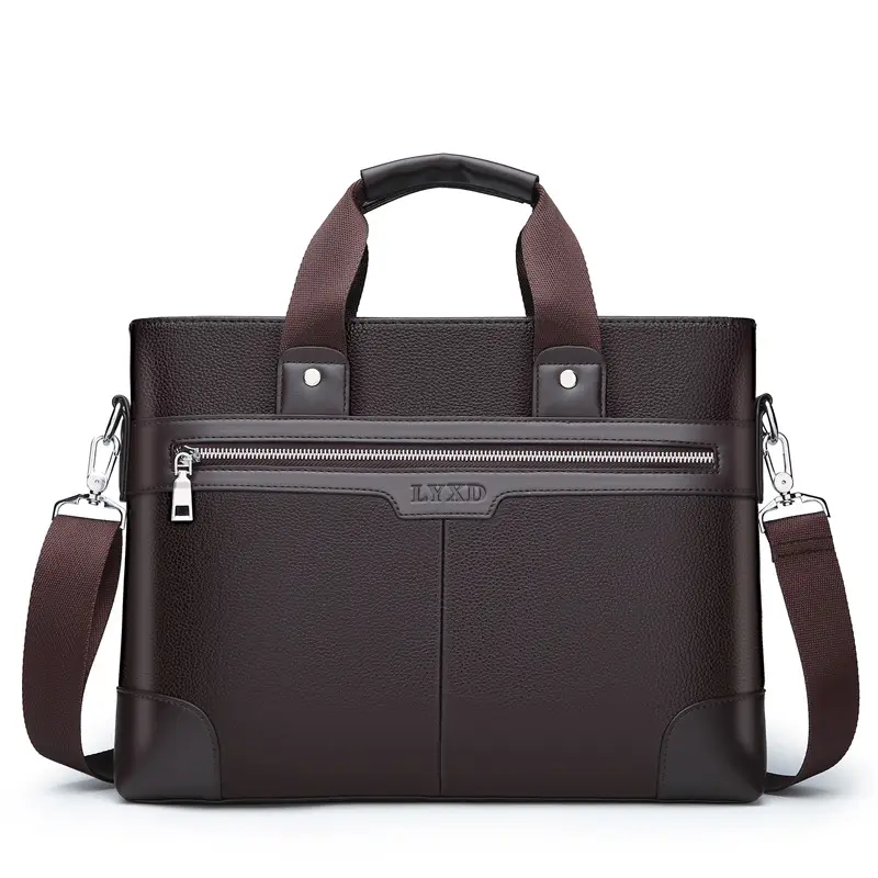 New Men's Business Laptop Bag Brown Leather Travel Shoulder Crossbody - Image 2