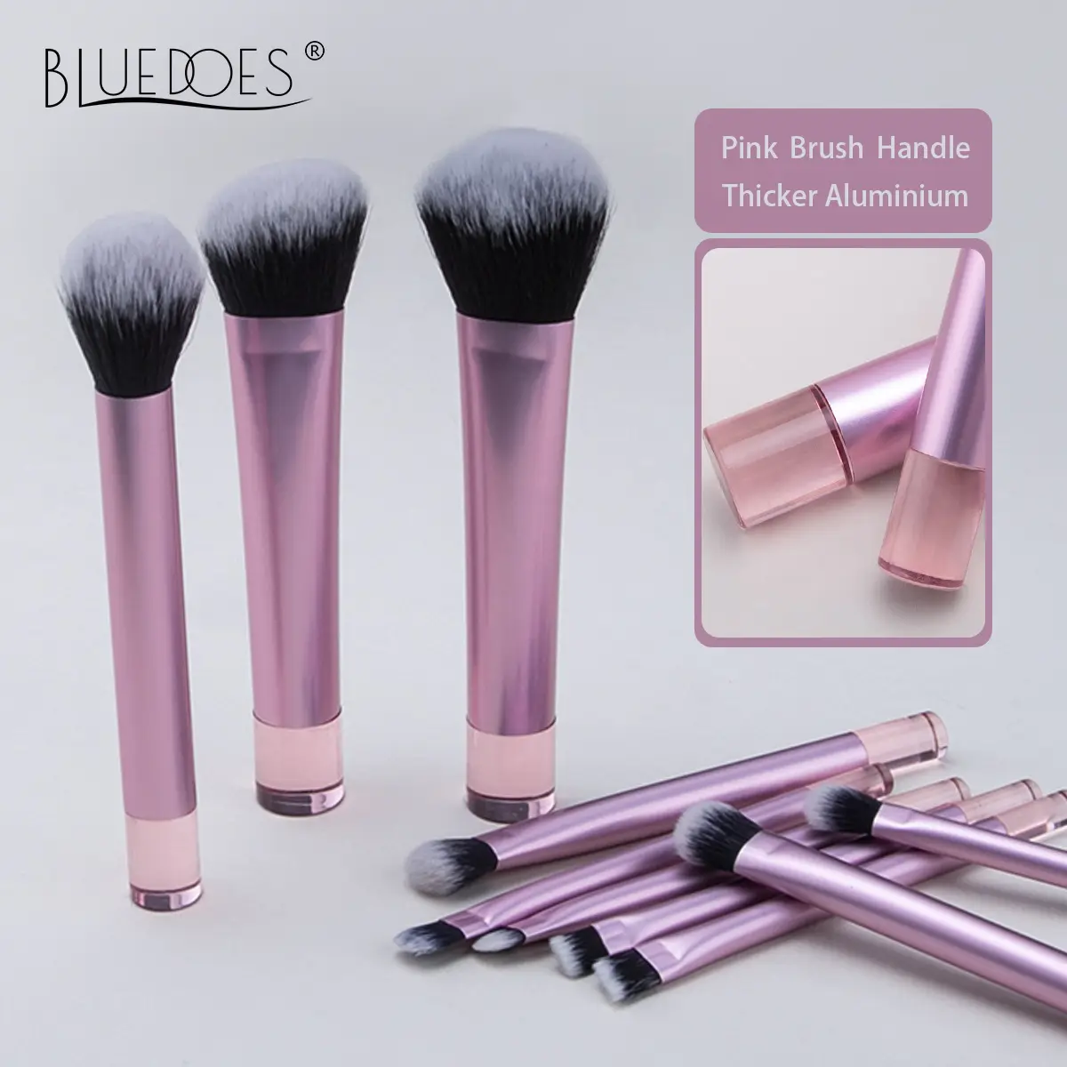 Cross-border 10-Piece Pink Makeup Brush Set with Aluminized Handle - Image 6