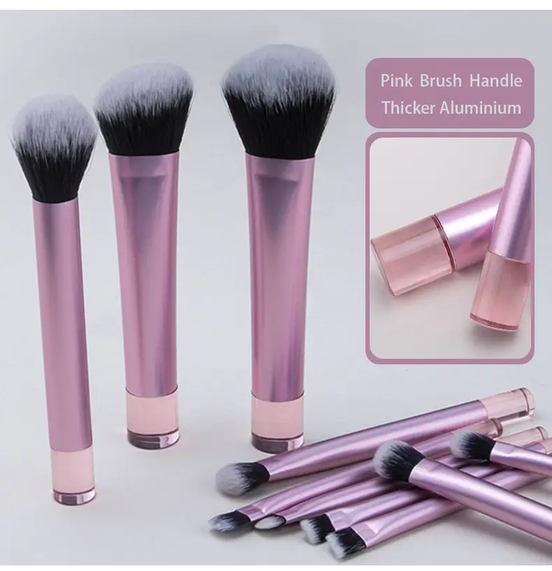 Cross-border 10-Piece Pink Makeup Brush Set with Aluminized Handle β feature 12