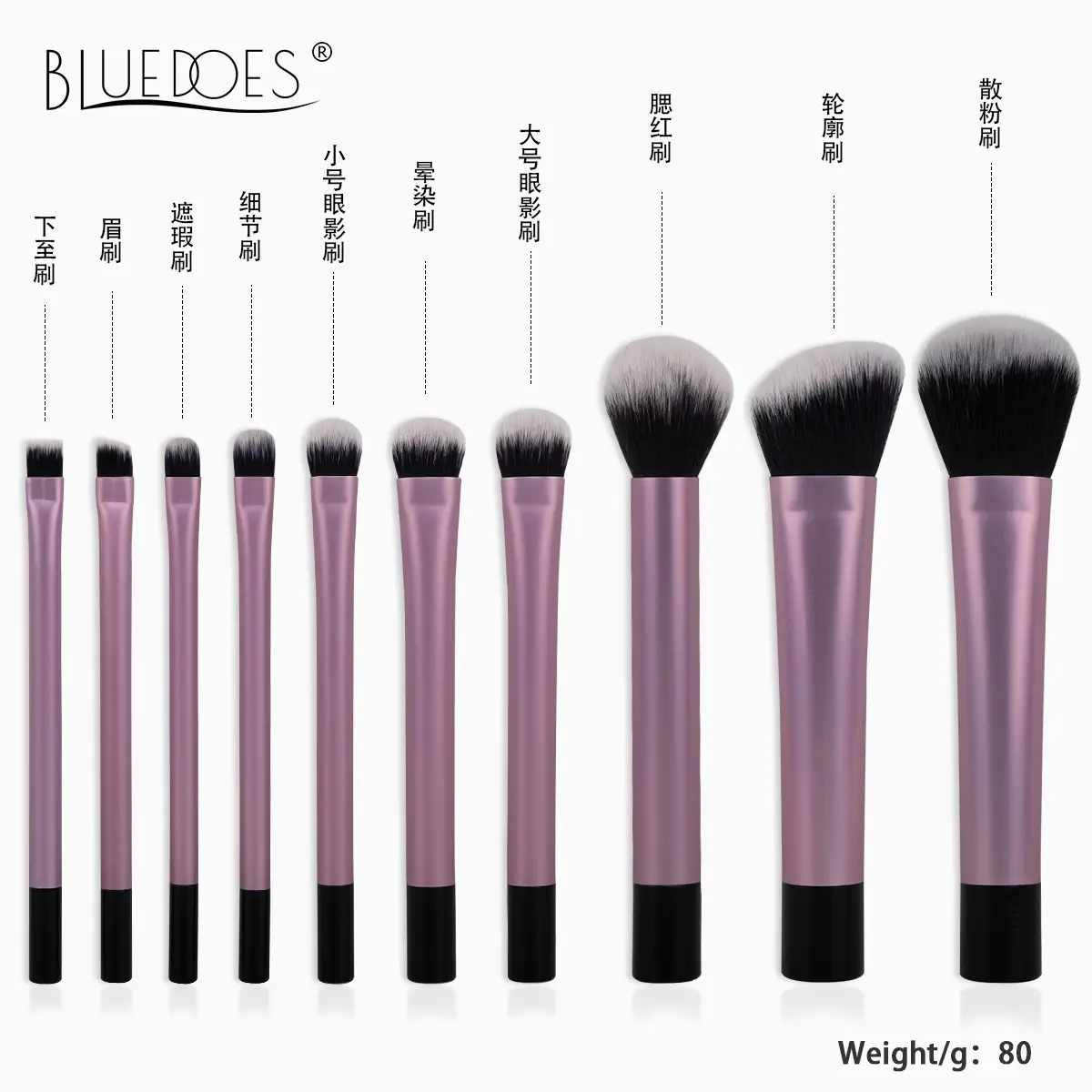 Cross-border 10-Piece Pink Makeup Brush Set with Aluminized Handle - Image 2