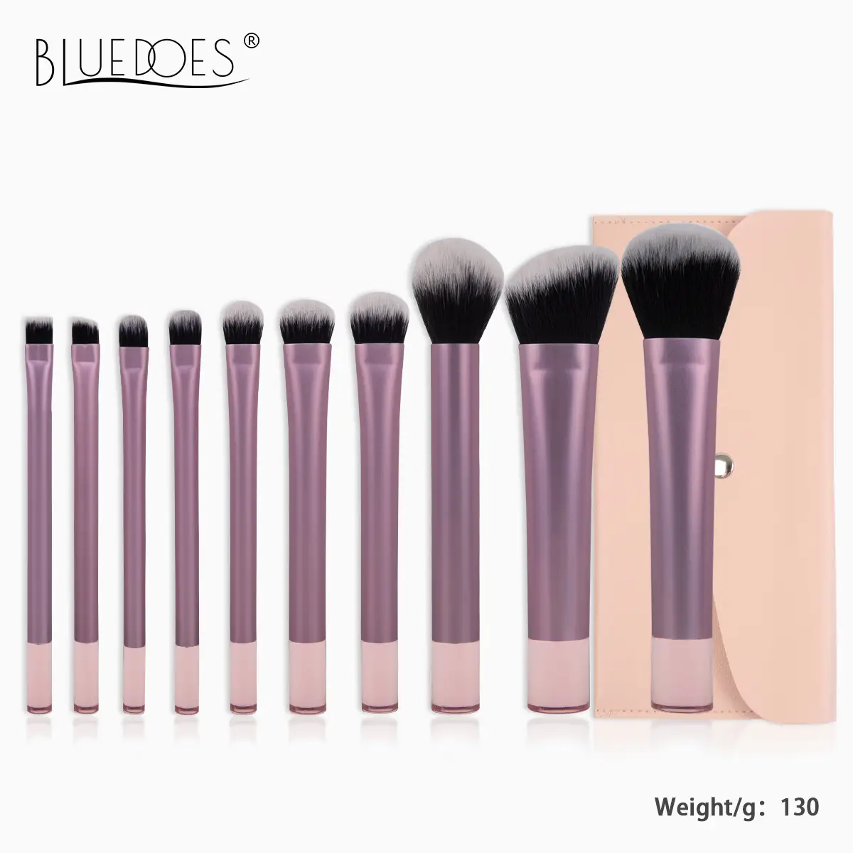 Cross-border 10-Piece Pink Makeup Brush Set with Aluminized Handle - Image 3