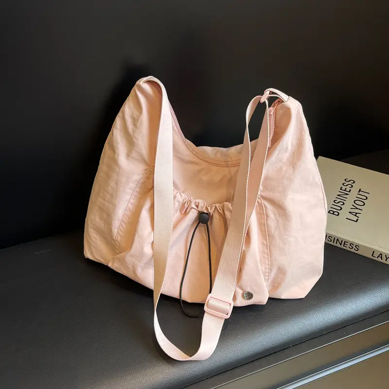 Pink Folded Shoulder Bag with Drawstring Closure - Image 2