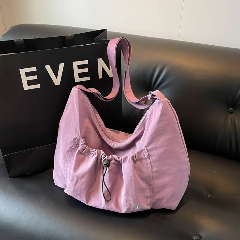 Pink Folded Shoulder Bag with Drawstring Closure - Image 3