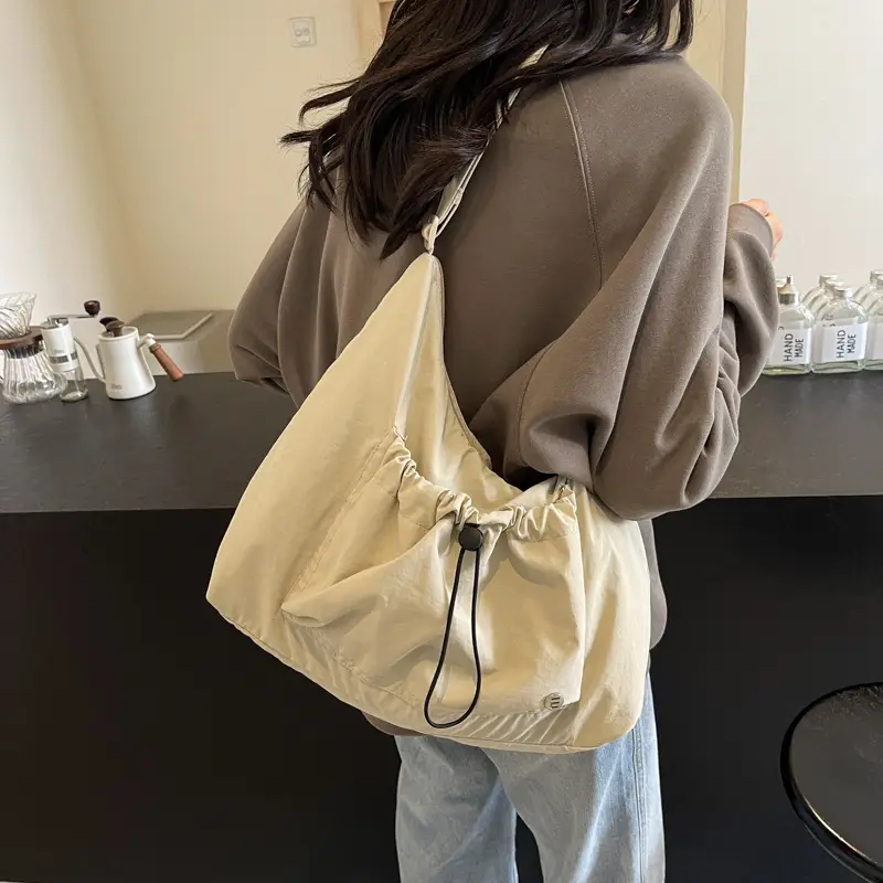 Pink Folded Shoulder Bag with Drawstring Closure - Image 4