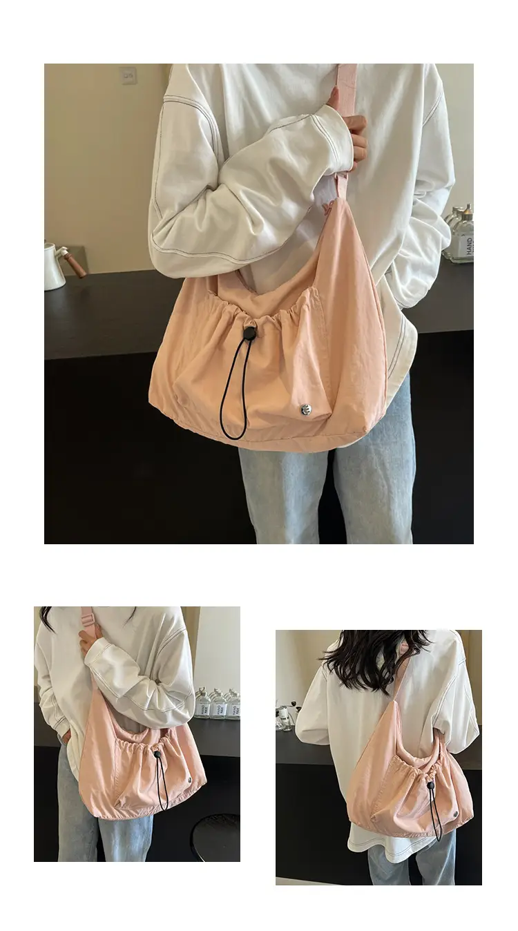 Pink Folded Shoulder Bag with Drawstring Closure — feature 10