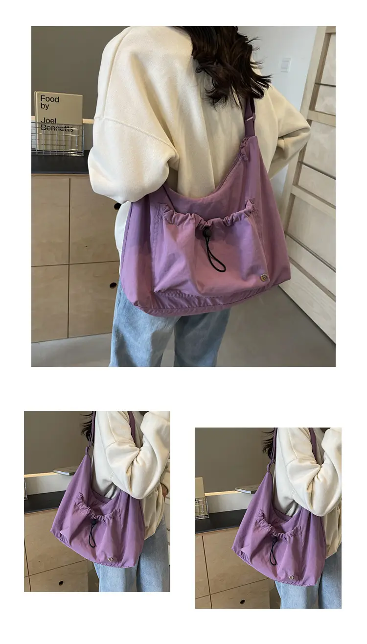 Pink Folded Shoulder Bag with Drawstring Closure — feature 11