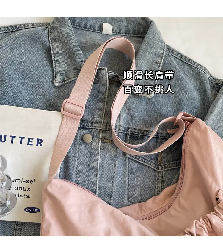 Pink Folded Shoulder Bag with Drawstring Closure — feature 3