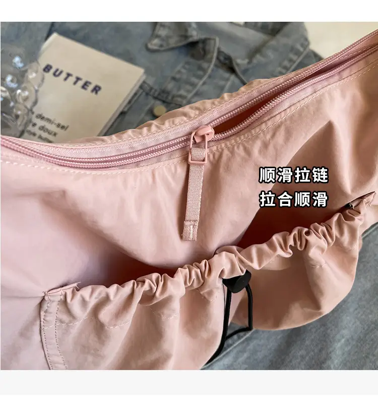 Pink Folded Shoulder Bag with Drawstring Closure — feature 4