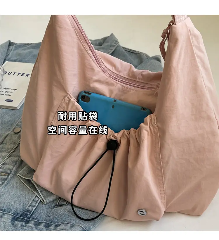 Pink Folded Shoulder Bag with Drawstring Closure — feature 5
