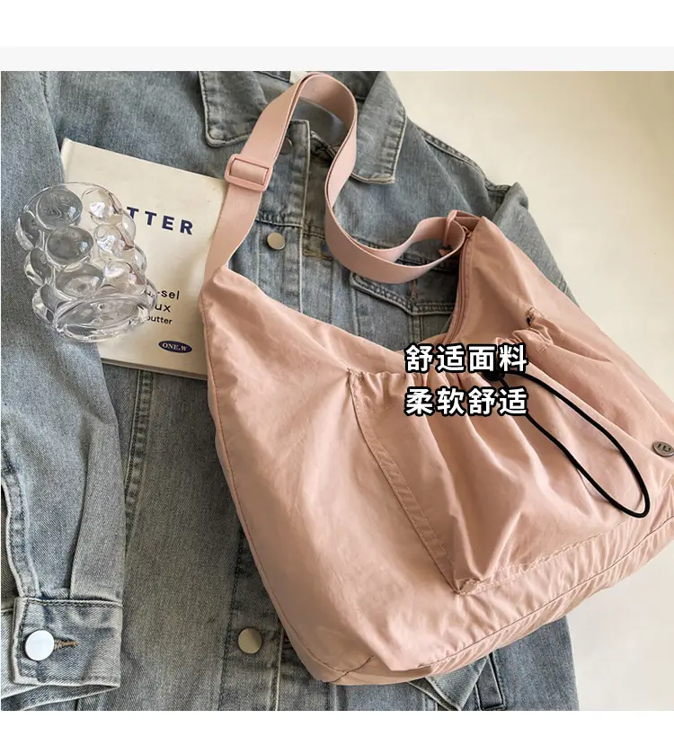 Pink Folded Shoulder Bag with Drawstring Closure — feature 6
