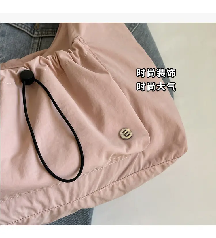 Pink Folded Shoulder Bag with Drawstring Closure — feature 7