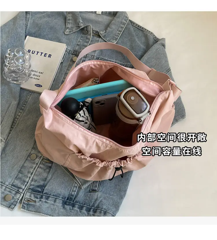 Pink Folded Shoulder Bag with Drawstring Closure — feature 8