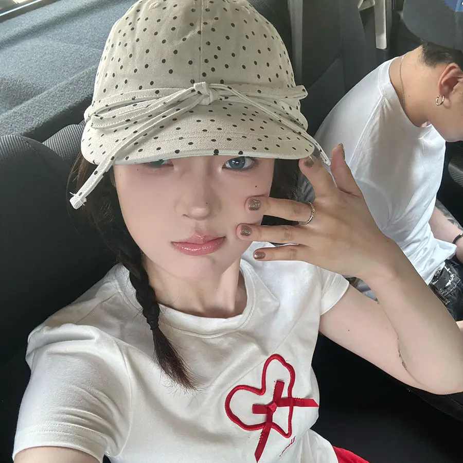 Adjustable Baseball Cap for Women Black White Dot Bow - Image 2