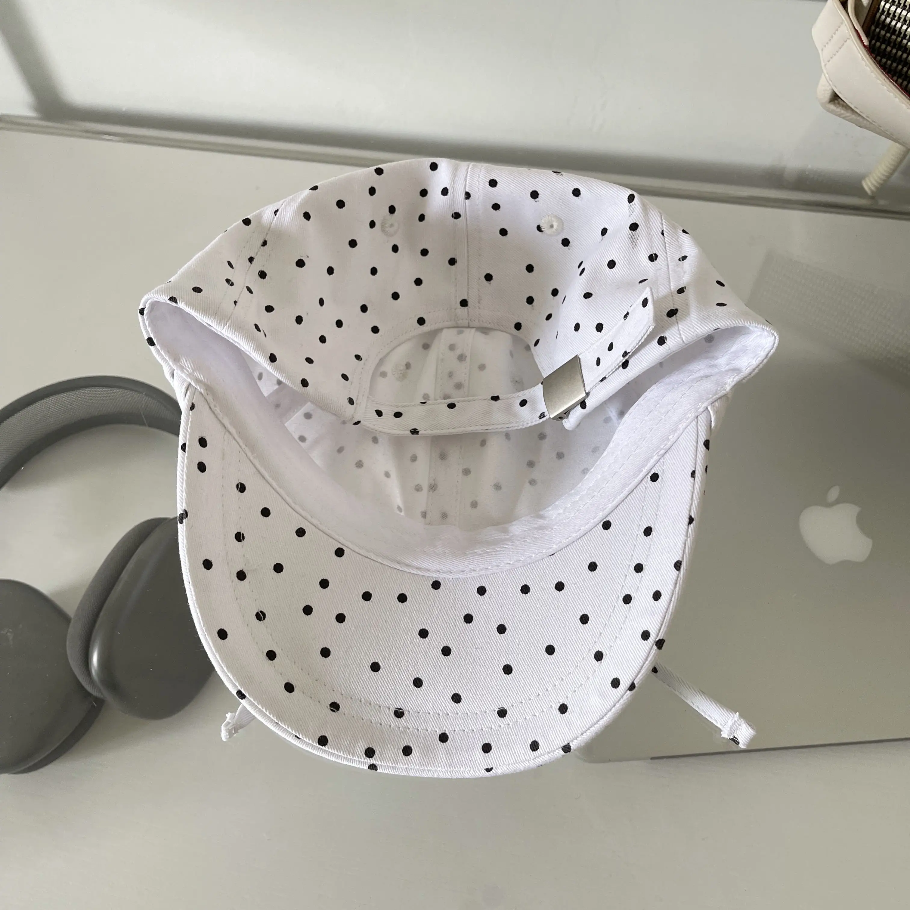 Adjustable Baseball Cap for Women Black White Dot Bow - Image 5