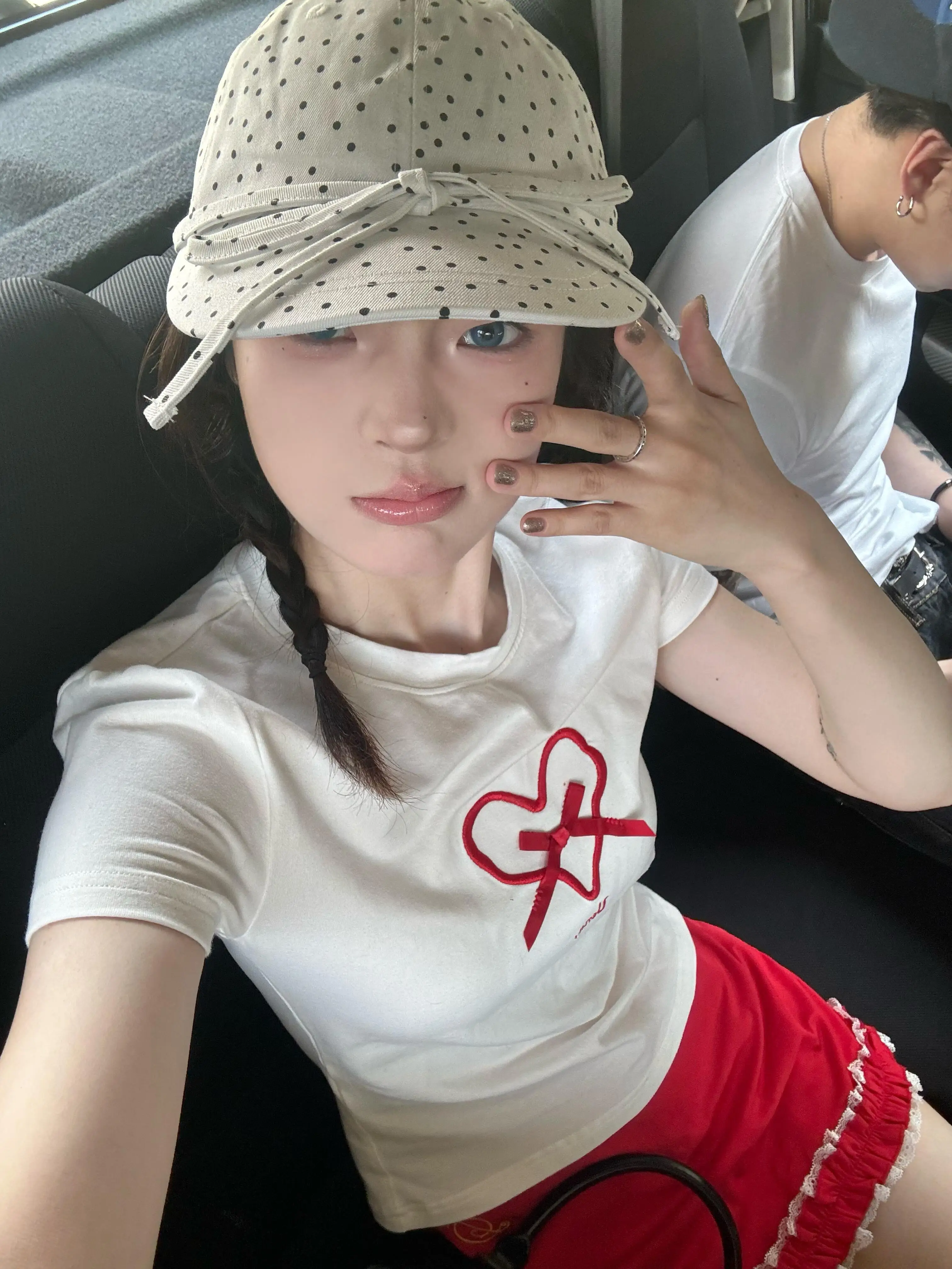 Adjustable Baseball Cap for Women Black White Dot Bow — feature 1