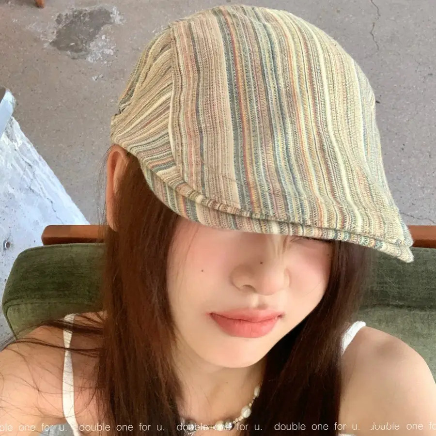 Women's Striped Beret Cap Summer Wear - Image 6