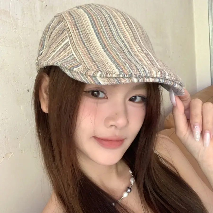 Women's Striped Beret Cap Summer Wear - Image 9
