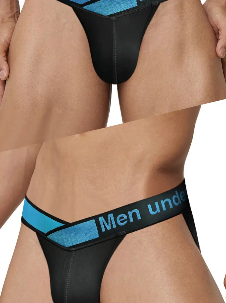 Men's Modal Laser V Belt Underwear Black Blue — feature 32
