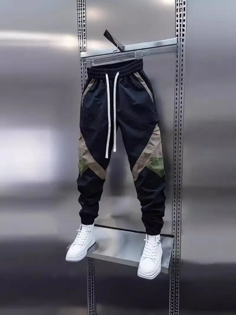 Men Beige Stripe Track Pants with White Sneakers - Image 4