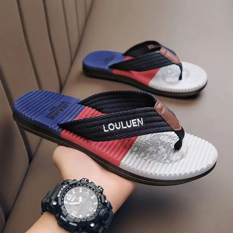 Cross-border flip-flops men's trendy outwear flip-flops summer beach shoes in stock wholesale men slippers