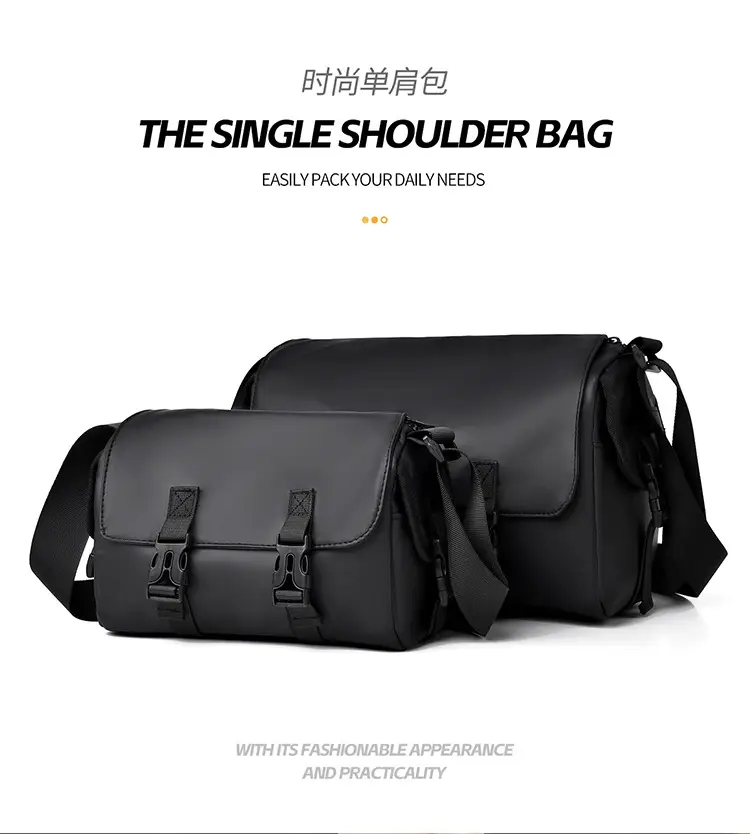 Waterproof Men's Shoulder Messenger Bag Black Large Capacity — feature 3