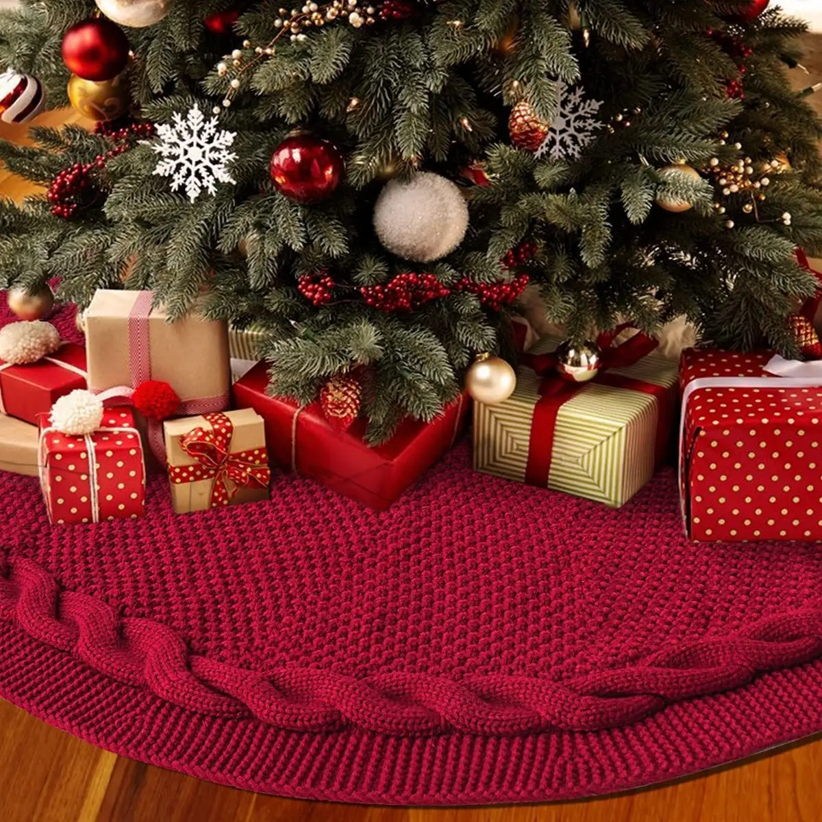Red Knitted Christmas Tree Apron 48x122cm — feature 5