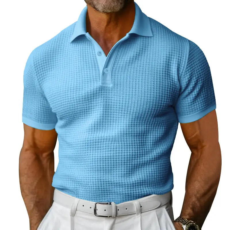 Men's Yellow Waffle Polo T-Shirt Collar Summer — feature 38