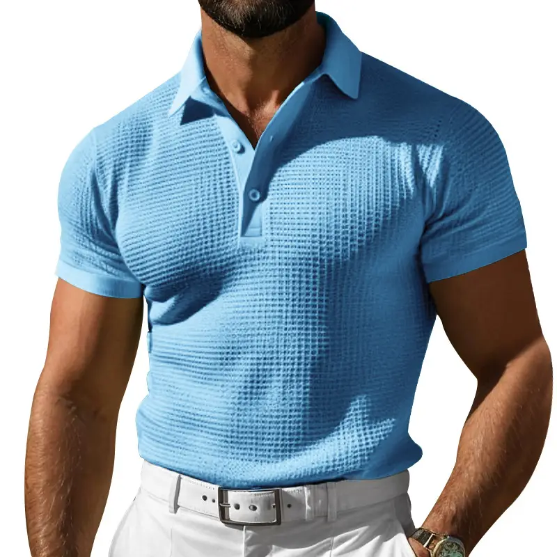 Men's Yellow Waffle Polo T-Shirt Collar Summer — feature 41