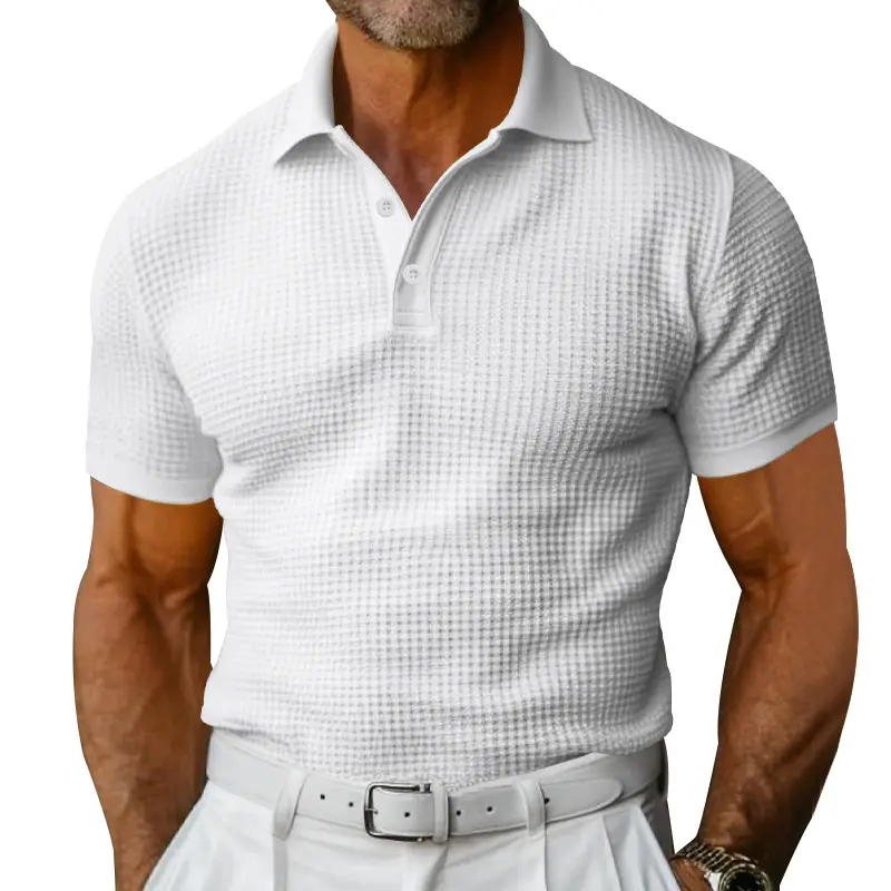 Men's Yellow Waffle Polo T-Shirt Collar Summer - Image 6