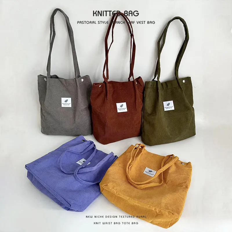 Korean Corduroy Shoulder Bag Large Capacity Beige