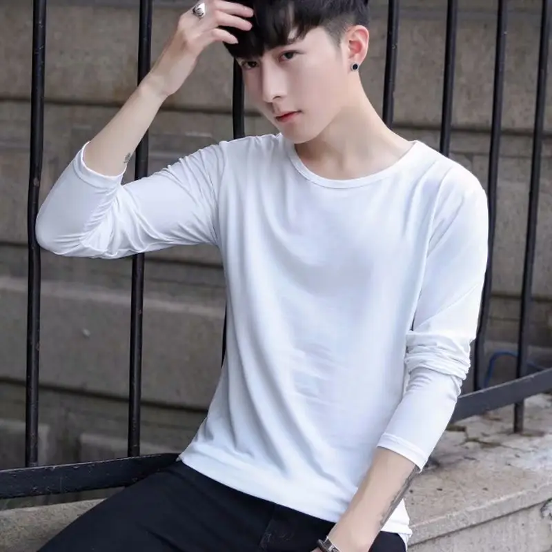 Long Sleeve Men's White Slim Fit T-Shirt - Image 9