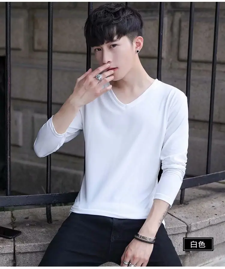 Long Sleeve Men's White Slim Fit T-Shirt — feature 10