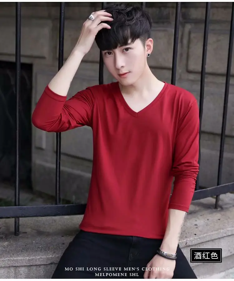 Long Sleeve Men's White Slim Fit T-Shirt — feature 13