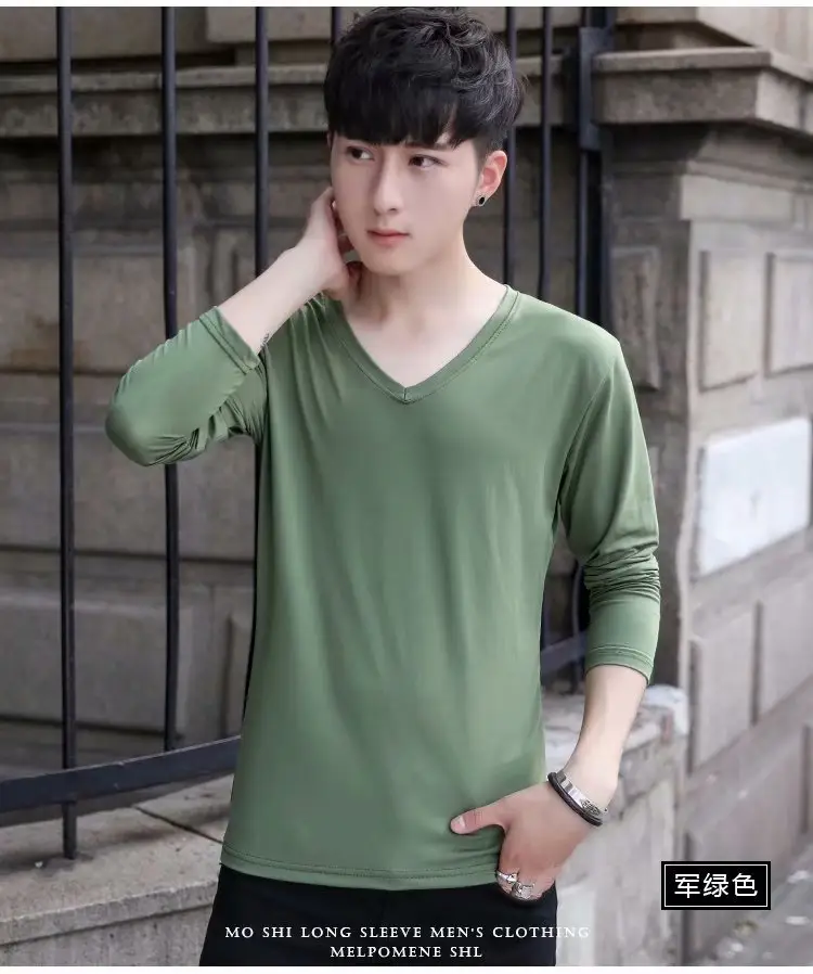 Long Sleeve Men's White Slim Fit T-Shirt — feature 15