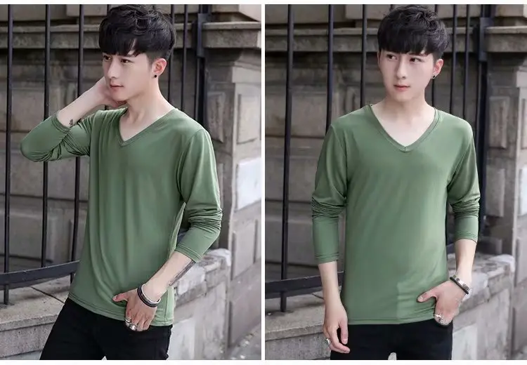 Long Sleeve Men's White Slim Fit T-Shirt — feature 17