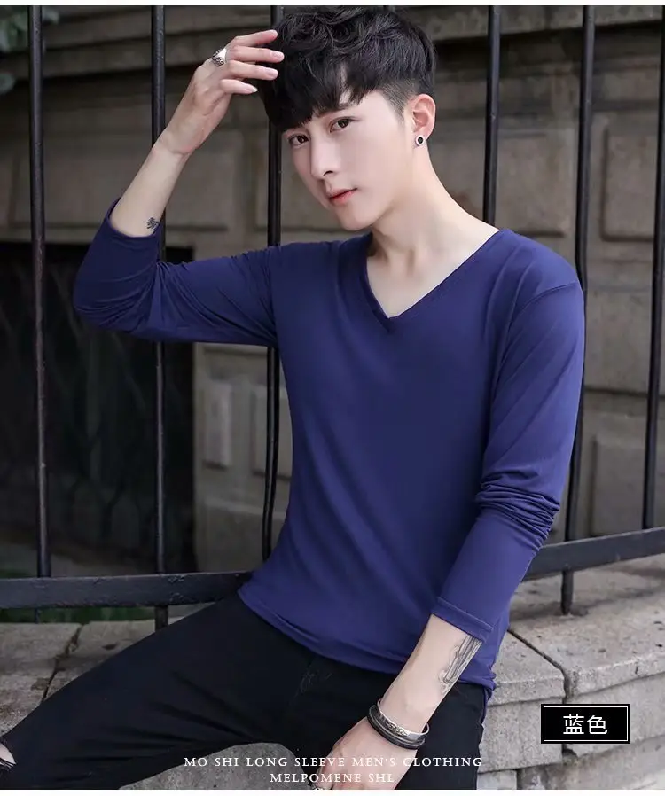 Long Sleeve Men's White Slim Fit T-Shirt — feature 18