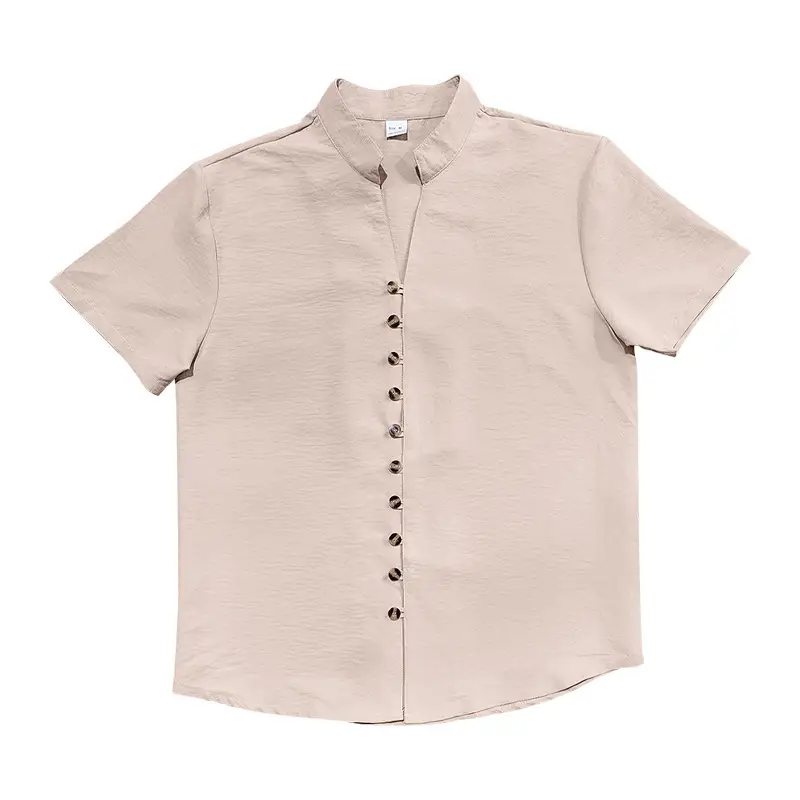 Men's 2025 Summer T-Shirt Brown Button Collar Short Sleeve — feature 17