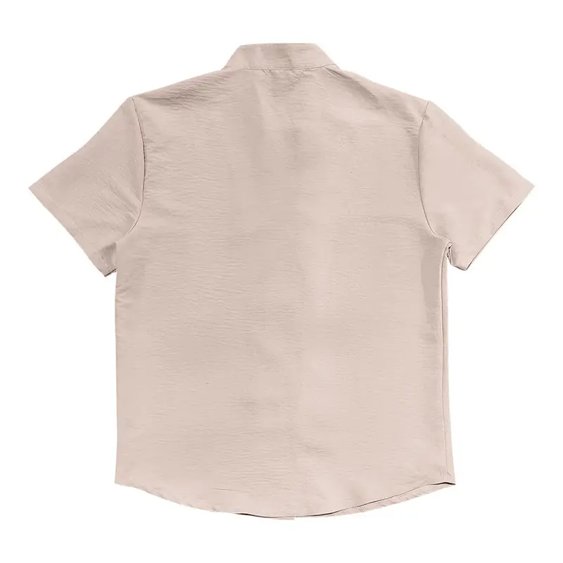 Men's 2025 Summer T-Shirt Brown Button Collar Short Sleeve — feature 18