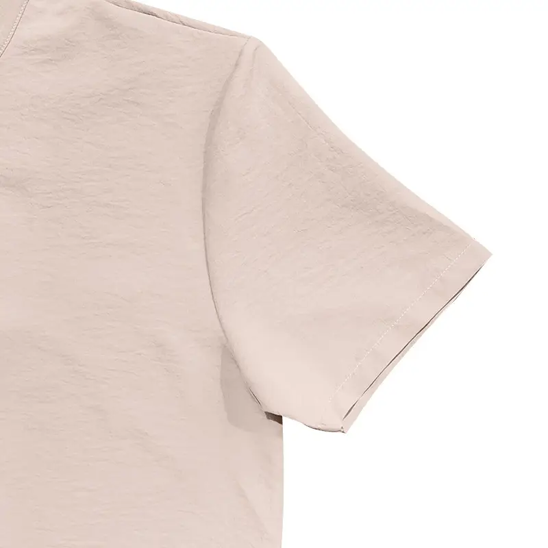 Men's 2025 Summer T-Shirt Brown Button Collar Short Sleeve — feature 19